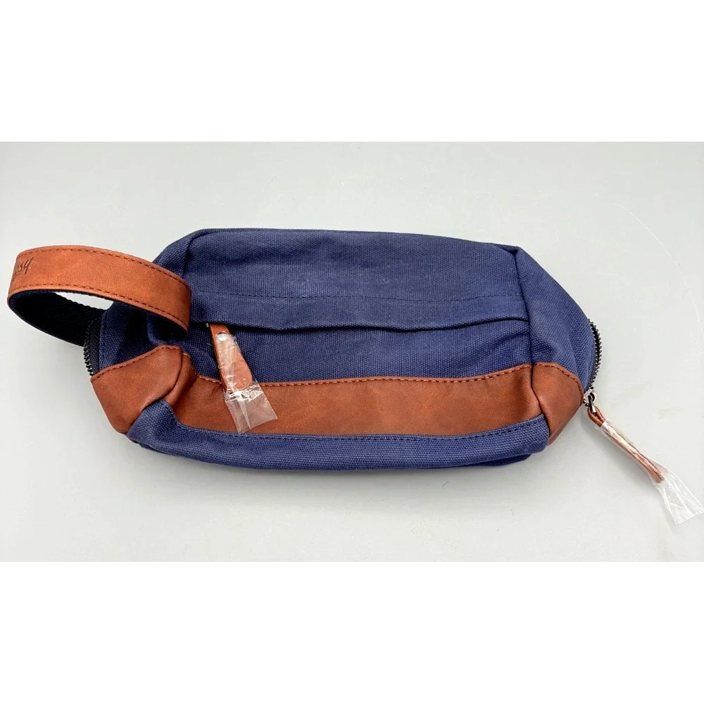 Mugsy Denim Dopp Kit Bag Canvas &‎ Leather Vacation Travel Cosmetic Bag New